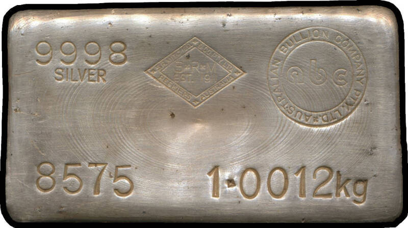 Australian Bullion Company 1kg silver bar 99.98% pure.