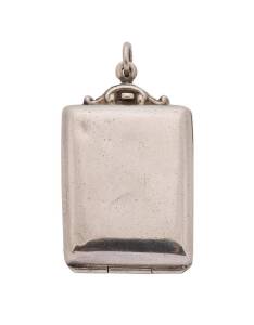 SILVER WARE: c.1912 Albert & Jones (Birmingham) locket-style stamp case 3x2½x½cm with hallmarks within, with a small ring for attaching to a fob-chain.