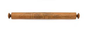 OTHER ITEMS: Machine-ware wooden miniature "rolling pin" 22½cm long inscribed with Weights/rates for Letter Post & Book Post plus fees for telegrams & negotiating promissory notes, also with a sepia transfer image of Dawlish (Devon), lacquered.