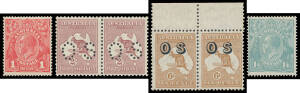 Pre-decimal duplicated array with mint including two pages of Roos with perf 'OS' Third Wmk 2½d & 1/- Die IIB **, Small Multiple Wmk unmounted group with 6d pair & block of 4, perf 'OS' 6d 1/- x2 & 2/- pair and 'OS' Overprint 6d pair; KGV unmounted group 