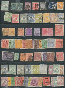 Oddments with post-WWII mint blocks of 4 to 2/- values, 2/- Jubilee *, used with a selection of Roos, 1/- Vic Centenary, 9d Macarthur & some useful modern values etc, condition variable. (200+)