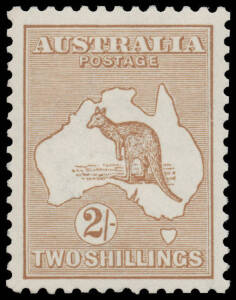 36 2/- brown, exceptional centring, unmounted, Cat $8500. Superb! [This is one of the most difficult stamps in the entire Kangaroo & Map series to obtain this well centred]