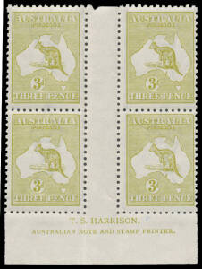 14(4)z 3d olive Die IIB TS Harrison Imprint block of 4 BW #14(4)z, unmounted, Cat $3500+ (mounted). Ex Clive Hodgkinson. [Stuart Hardy's */** block of 4 sold for $2330]