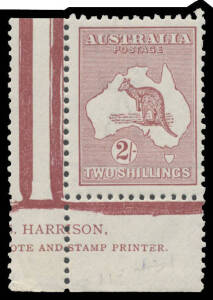 38 2/- maroon single with large-part Harrison Imprint, unmounted, Cat $500+. Ex Clive Hodgkinson. Advertised retail $625 plus a premium for the imprint.