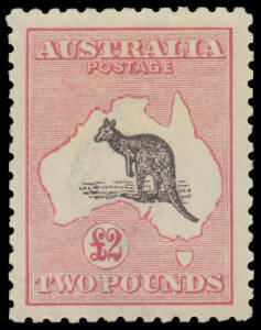 56C £2 purple-black & rose-carmine BW #56C, unusually well centred, light pencil signature on the reverse, the gum a little aged but unmounted, Cat $15,000.