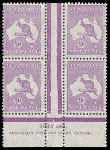 29(4)z 9d violet Plate 4 Ash Imprint block of 4 with Die II Substitution [R49] BW #29(4)z, unmounted, Cat $700+ (mounted). Ex Clive Hodgkinson.