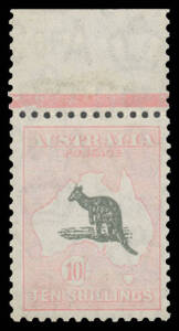 50C 10/- grey-black & pale pink BW #50C marginal example from the top of the sheet, well centred, unmounted, Cat $2500. Scarce shade combination.