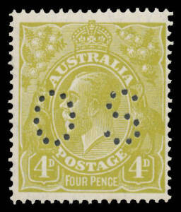 perf PERFORATED 'OS': 4d olive, well centred, unmounted, Cat $850. Very scarce.