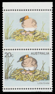 1978-79 Birds with Black Printing ('20c' & 'AUSTRALIA' etc) Largely Omitted from the first unit in a vertical strip of 10 BW #805cf, unmounted, Cat $1500 (2002).