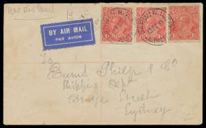 1930 (Feb 19) Darwin-Daly Waters AAMC #153 cover with 'CAMOOWEAL' transit b/s carried by Captain Murray Jones as part of a very small mail despatch which was technically not permitted by the Post Office, soiled, Cat $600. [One of only 14 covers flown]