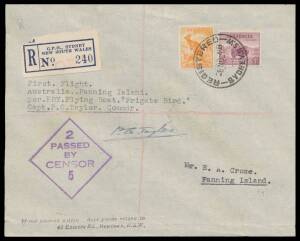 1944 (Nov 10) Sydney-Fanning Island AAMC #982 registered cover, per "Flying Bird" on return flight from Bermuda, signed by "PG Taylor", Cat $650. [Only 15 flown]