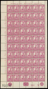 1888-89 Centennial 8d Lyrebird SG 257 complete left-hand pane of 60 (6x10) with sheet imprints at the top & left plus 'CP' 'G Pr O/NSW' & '1888' "monograms" at the base, also with 'No 1801' in the same colour as the stamps & Sheet Number '261374' in black