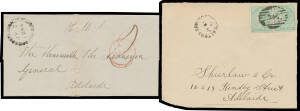 19th Century covers comprising 1847 fronts with postmaster's manuscript endorsements "PO/Mt Gambier" or "PO/Robe Town"; 1854 with very fine 'CLARE/OC12/1854/=SOUTH AUSTRALIA=' cds, 1854 OHMS cover with unframed 'NOORLUNGA/JY7/1854/=SOUTH-AUSTRALIA=' cds; 