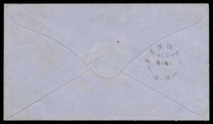 Penola: unframed 25mm 'PENOLA/AU26/8161/S-A' (scrambled year for 1861) largely fine arrival b/s on cover to "Killride/via Penola" with Rouletted 2d tied by part-strike of '58' of Robe, colourless embossing 'GUICHEN BAY/ORMOROD & Co/...' on the flap. Rated