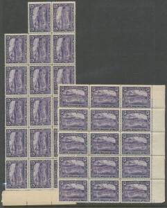 1899-1900 Pictorials ½d deep green block of 38, 2d deep violet block of 32 & 2½d indigo block of 16, unmounted, Cat £850++. (3 blocks)