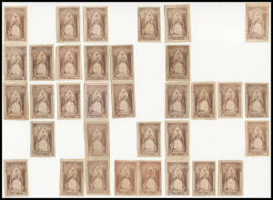 1855-56 Litho Queen-on-Throne Early Printings with only Minor Wear 2d brown SG 37 (shades) large-part reconstruction of 34 of the 50 positions including three pairs, a few problems but generally very attractive & most have full margins, unused, Cat £14,45