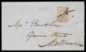 1850 part-entire to Melbourne with rare franking of Ham Half-Lengths Original State of the Dies 2d lilac-mauve SG 2 (margins just clear to large) unusually tied by a single pen-stroke (a bit smudged), oval 'MELBOURNE/AP4/1850/ PORT PHILLIP' arrival b/s, m