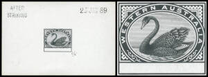 1885-93 New Designs master die proof of the design with blank value tablet on thin glazed card (92x60mm) with 'AFTER/STRIKING' & '23JAN89' handstamps, initialled to lower-right of the impression. An important proof. Ex De La Rue Archives. [This design wa