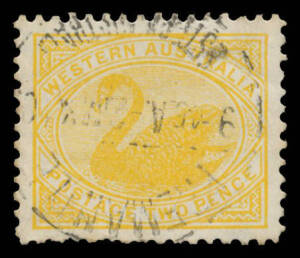 1905-12 Crown/A 2d yellow with the Watermark Upright BW #W22aa (SG 140a), very well centred, a few short perfs, Fremantle cds of 2MY10, Cat $500 (£350). [The ACSC states that most sheets from this printing were surcharged 'ONE PENNY']