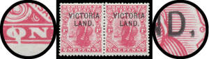 NEW ZEALAND: 1911 Victoria Land 1d single, 'QNE PENNY' & Comma after 'LAND,' in pair, Comma after 'LAND,' and Shaved 'L' in 'LAND' in blocks of 4, all unmounted, Cat £600++ mounted (CP Cat $NZ2750+). (4 items)