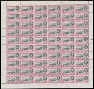 1938-53 KGVI Pictorials 1½d black & rose-carmine Perf 13 complete sheet of 60 with Davit Flaw [R5/1] and Mast & Railing Flaw [R3/1], well centred, SG 40fa & fb, some minor perf separation, unmounted, Cat £280++.