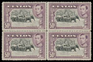 1938-49 KGVI Pictorials range on Hagners with most perfs including 2c Perf 13½x13 (minor thin), 3c Perf 14, 50c Perf 13x11½ & 5r both printings, also some blocks of 4 including 50c Line Perf 14 (lower units **), 1r with the Watermark Upright & 2r carmine,