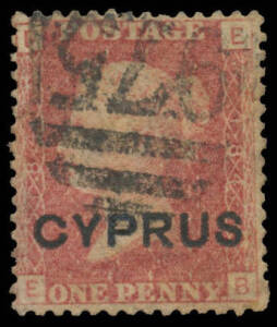 1880 'CYPRUS' Overprint on Great Britain 1d red SG 2 Plate '184', well centred, a little aged & neatly repaired corner at upper-left, Barred Numeral '975' of Limassol clear of both plate numbers, Cat £3000. BPA Certificate (2015).