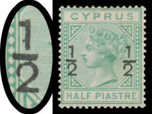 1882 Surcharges '½ ½' on ½pi emerald-green with Pregnant '1' at Left SG 23c, tiny thin spot, large-part o.g., Cat £1400. BPA Certificate (2014).