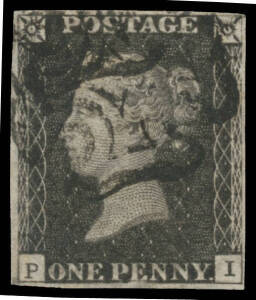 1840 "Penny Black" 1d grey-black from Plate XI, margins close to good, Maltese Cross cancel in black, Cat £4600. RPSofL Certificate (1973) with the Royal's invoice for £3.58p! A scarce stamp, missing from most GB collections.