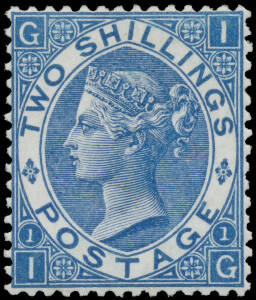 1867-80 Spray of Rose 2/- deep blue SG 119, very well centred and with rich colour, extremely fresh with very lightly mounted almost full o.g., Cat £4700. BPA Certificate (2009). A superb example of this rare stamp.