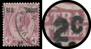 STRAITS SETTLEMENTS: 1917 'RED CROSS' Overprints '2c.' on 4c purple with Missing Stop after '2c ' SG 217a, small-part 'KANDANG KERBAU' cds, Cat £950. BPA Certificate (2002).