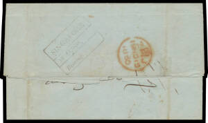 STRAITS SETTLEMENTS: POSTAL HISTORY: 1850 unpaid entire headed "Manila August 12 1850" & signed "RWHood", to London "via Marseilles" with light but fine strike of the boxed 'SINGAPORE/18 October/Bearing ___' d/s (Proud #PS7) on the reverse, London arrival