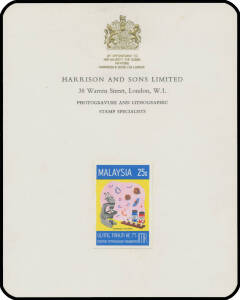 MALAYSIA: 1976 Institute of Medical Research 25c 'DIAGNOSA MALARIA' imperforate colour proof on Harrison & Sons presentation card.