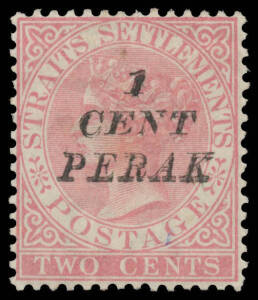 PERAK: 1886 Surcharge '1/CENT/PERAK' with Double Overprint SG 28a, a trifle aged, large-part o.g., Cat £1800.