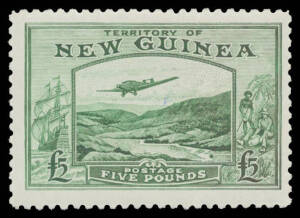 1935 Bulolo Airmails £5 emerald-green SG 205, unmounted (slightly tropicalised gum as usual), Cat £750 (mounted).