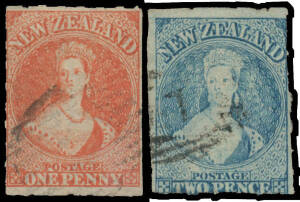 1862-64 Watermark Star Rouletted 7 at Auckland 1d vermilion & 2d deep blue SG 48 & 49, rouletting largely clear of the designs (especially on the 1d), Cat £1275.