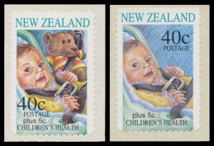 1996 Health (Road Safety) 40c Teddy Bear self-adhesive CP #T68b, "unmounted", Cat $NZ4500. With the redrawn 40c for comparison.