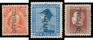 OFFICIALS: 1907-27 'OFFICIAL' Overprints comprising KEVII ½d to 1/-, KGV Typo set of 6, Recess 3d to 1/- & Admirals 2/- between SG O73 & O112, generally well centred, unmounted, Cat £340+ minimum (CP $NZ2700 minimum). (18)