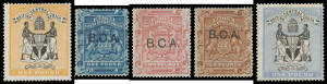 Mostly mint collection with BCA Overprints to 10/- plus £1 (reperforated), £2 & £10 (with Papermaker's Watermark), 1895 Arms to £1 (the £1 with BPA Certificate), 1896 Arms to £1, 1897 Arms to £1, 1908 KEVII to £1 (rubbed), KGV 1913-18 Keyplates to £1 plus