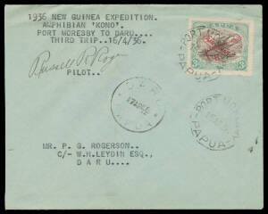 1936 (Apr 16) Port Moresby-Daru per "Kono" AAMC #P100 cover, signed by the pilot "Russell Rogers", Cat $500.