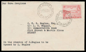 1938 (Nov 21) Port Moresby-Sydney per "Guba II" AAMC #P140a, Cat $1750. [Only 6 flown. The flight was necessary because of the requirement for repairs to the automatic pilot]