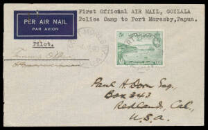 1940 (4 Jan) Goilala Police Camp-Port Moresby AAMC P150 cover flown and signed by Tommy O'Dea for Guinea Airways. This was the first airmail flight from the camp, Ex Ray Kelly, Cat $400.