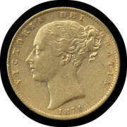 SOVEREIGN: 1871S Young Head with Shield Reverse WW Incuse, gVF. - 2