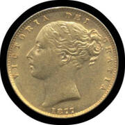 SOVEREIGN: 1877S Young Head with Shield Reverse, VF. - 2