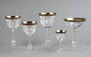 MOSER: Suite of 29 gilt rimmed crystal glasses (missing 1 sherry)