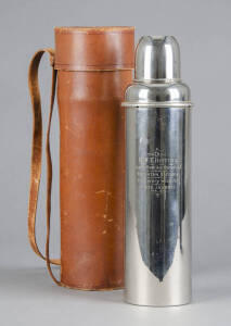 THERMOS: Attractive "Rollert" thermos, engraved on front "To Mr.W.E.Herring, a gift from his friends at Brighton, Victoria, with every wish for A Safe Journey. Feb.1912". Thermos with leather carry-case, in superb condition. {The vaccuum flask was invente