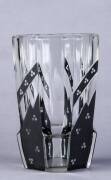 Bohemian Art Deco black & clear glass vase.19.5cm