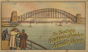 NEEDLE BOOKS: "Sydney Harbour Bridge" packets (2); "Henry Milwald & Sons" of Redditch Folding possibly salesman sample set; antique knitting pins & needles set; pocket note book "Younghusband-Melbourne & Albury"; childrens books (2). Mixed condition