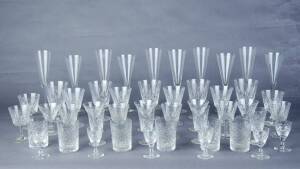 EDINBURGH CRYSTAL: Suite of glasses (some missing) 38 in total; Plus 8 assorted glass champagne flutes.