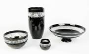 WATERFORD CRYSTAL by John Rocha: 2  Fruit bowls & 2 vases in black & clear diamond cut crystal. Ranging in size from 8cm to 35cm.